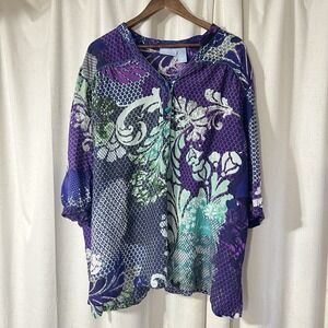 Beautiful LIZ & ME‎ Size 2X Rayon Smock Tunic Top Short Sleeves
